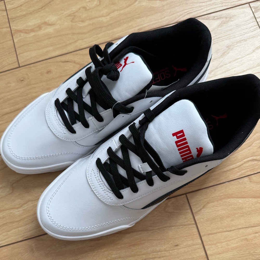 Puma Men's White Sneakers with Black and Red Accents